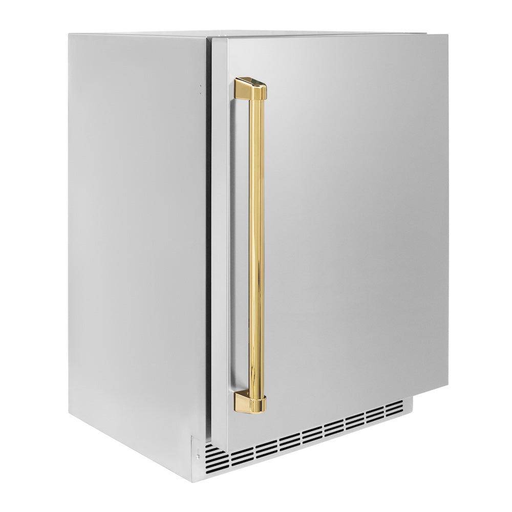 ZLINE Autograph Edition 24 in. Touchstone 151 Can Beverage Fridge With Solid Stainless Steel Door And Polished Gold Handle (RBSOZ-ST-24-G) - KB&A The Home Improvement Store