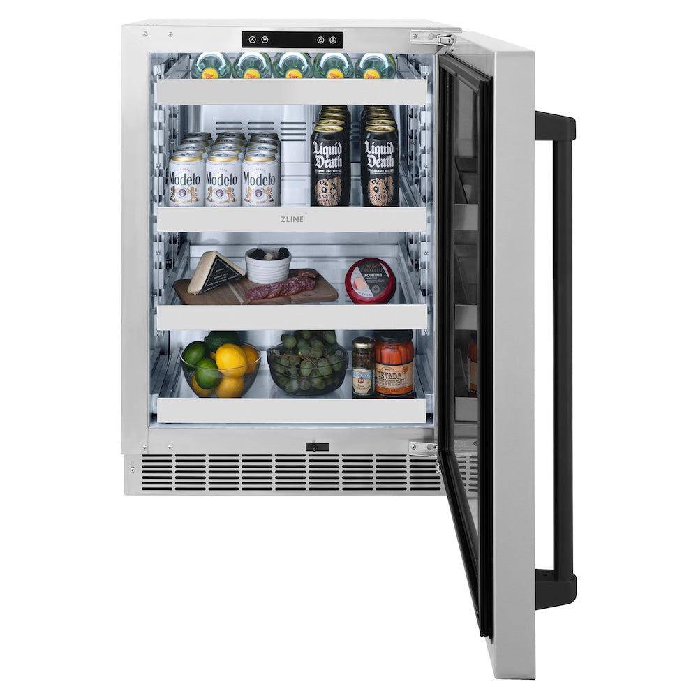 ZLINE Autograph Edition 24 in. Touchstone 151 Can Beverage Fridge With Solid Stainless Steel Door And Matte Black Handle (RBSOZ-ST-24-MB) - KB&A The Home Improvement Store