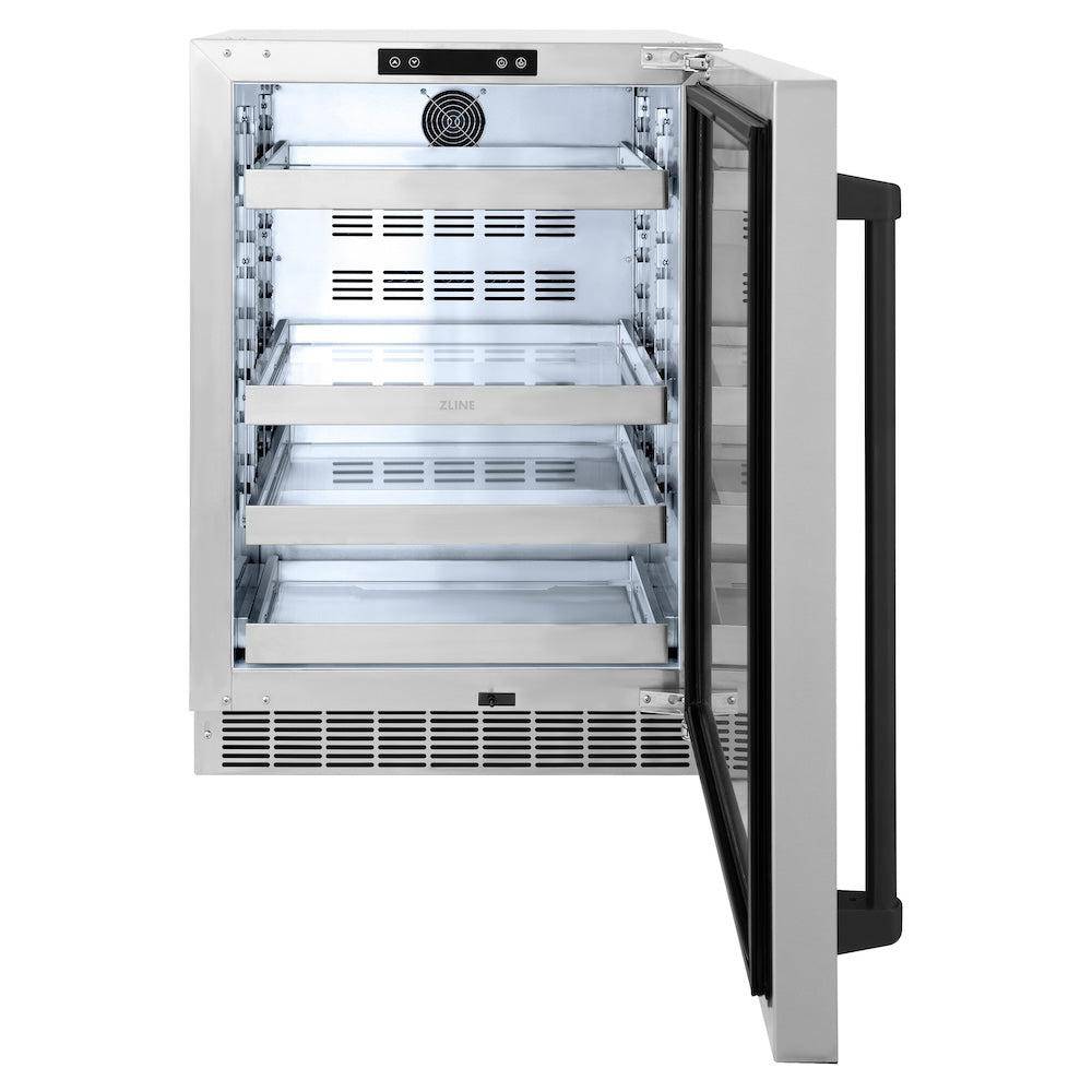 ZLINE Autograph Edition 24 in. Touchstone 151 Can Beverage Fridge With Solid Stainless Steel Door And Matte Black Handle (RBSOZ-ST-24-MB) - KB&A The Home Improvement Store