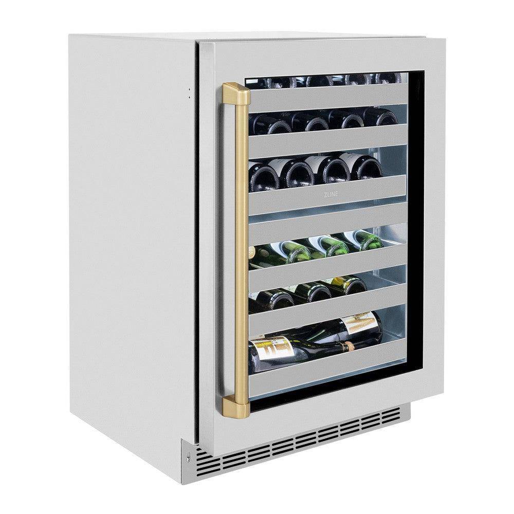 ZLINE 24 In. Touchstone Wine Cooler with Stainless Steel Glass Door and Champagne Bronze Handle (RWDOZ-GS-24-CB) - KB&A The Home Improvement Store