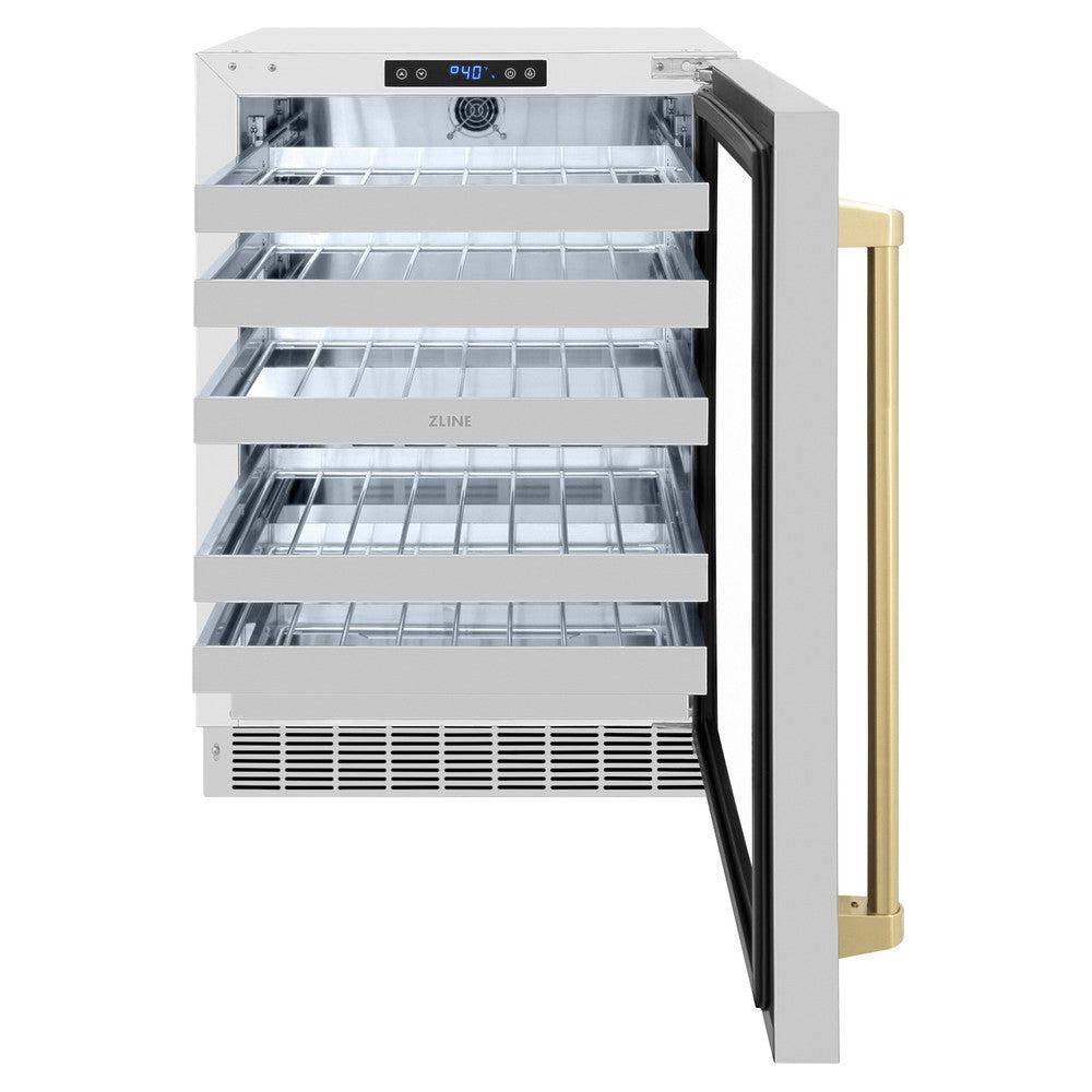 ZLINE 24 In. Touchstone Wine Cooler with Stainless Steel Glass Door and Champagne Bronze Handle (RWDOZ-GS-24-CB) - KB&A The Home Improvement Store