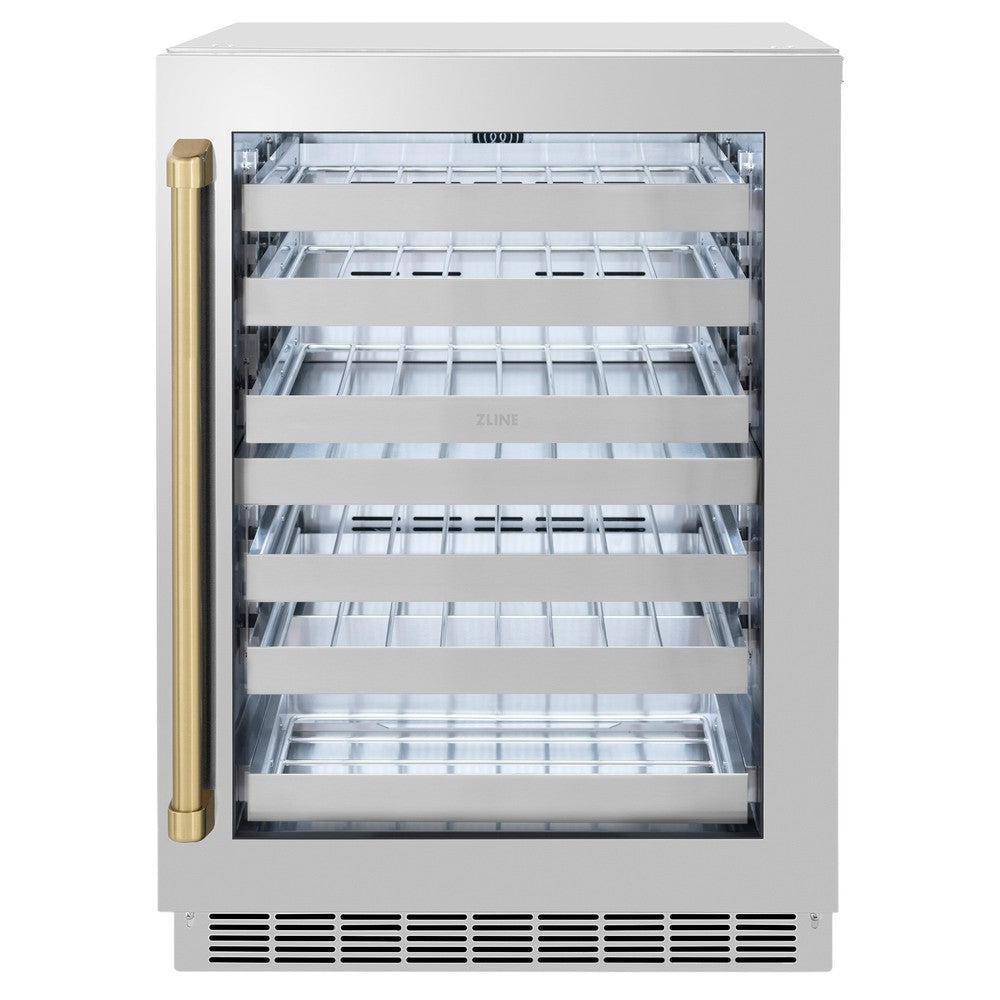 ZLINE 24 In. Touchstone Wine Cooler with Stainless Steel Glass Door and Champagne Bronze Handle (RWDOZ-GS-24-CB) - KB&A The Home Improvement Store