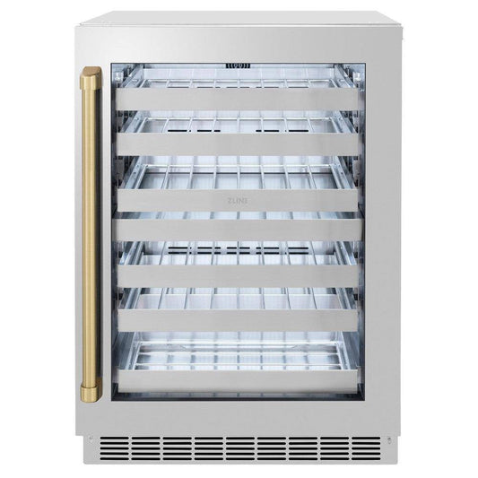 ZLINE 24 In. Touchstone Wine Cooler with Stainless Steel Glass Door and Champagne Bronze Handle (RWDOZ-GS-24-CB) - KB&A The Home Improvement Store
