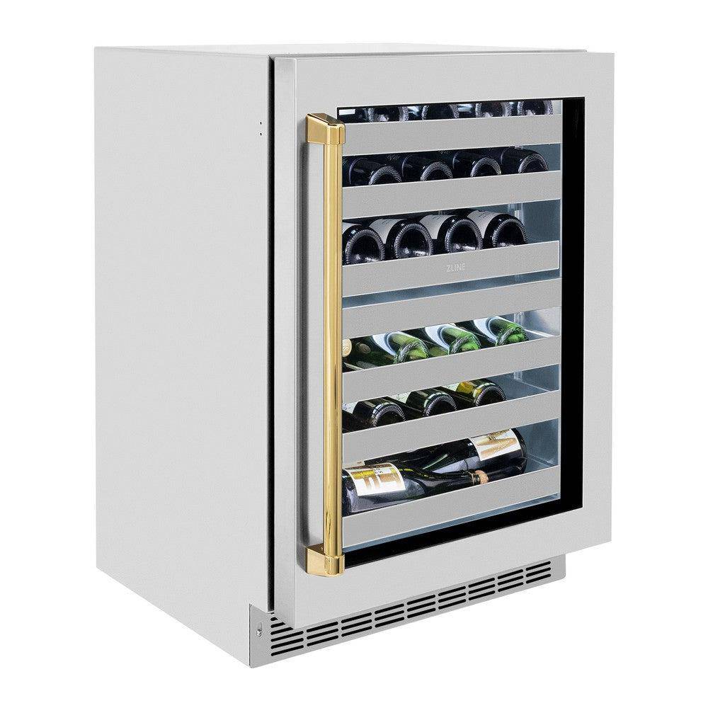 ZLINE 24 In. Touchstone Wine Cooler with Stainless Steel Glass Door and Polished Gold Handle (RWDOZ-GS-24-G) - KB&A The Home Improvement Store