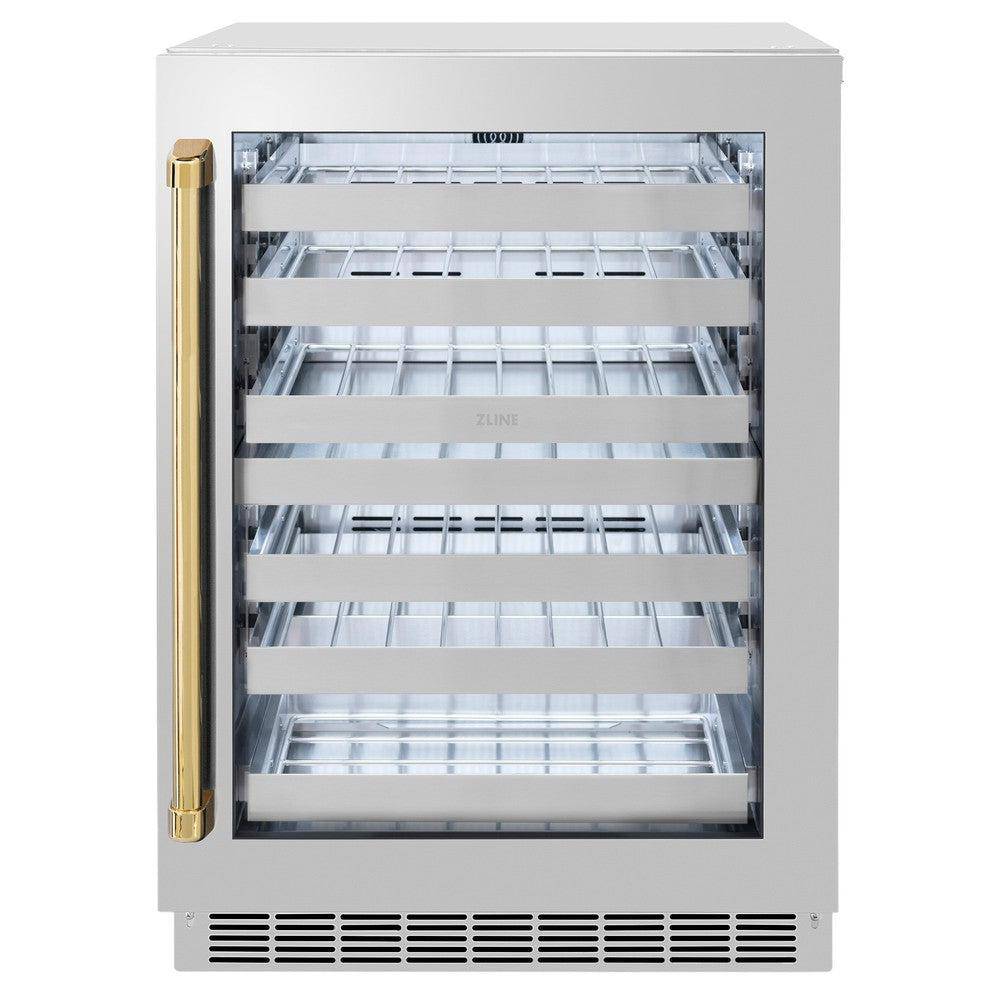 ZLINE 24 In. Touchstone Wine Cooler with Stainless Steel Glass Door and Polished Gold Handle (RWDOZ-GS-24-G) - KB&A The Home Improvement Store