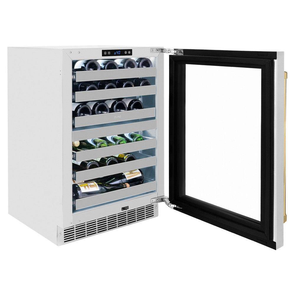 ZLINE 24 In. Touchstone Wine Cooler with Stainless Steel Glass Door and Polished Gold Handle (RWDOZ-GS-24-G) - KB&A The Home Improvement Store