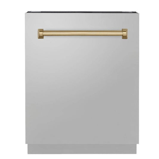 ZLINE Autograph Edition 24 in. 3rd Rack Top Control Tall Tub Dishwasher in Stainless Steel with Champagne Bronze Handle, 51dBa (DWVZ-304-24-CB) - KB&A The Home Improvement Store