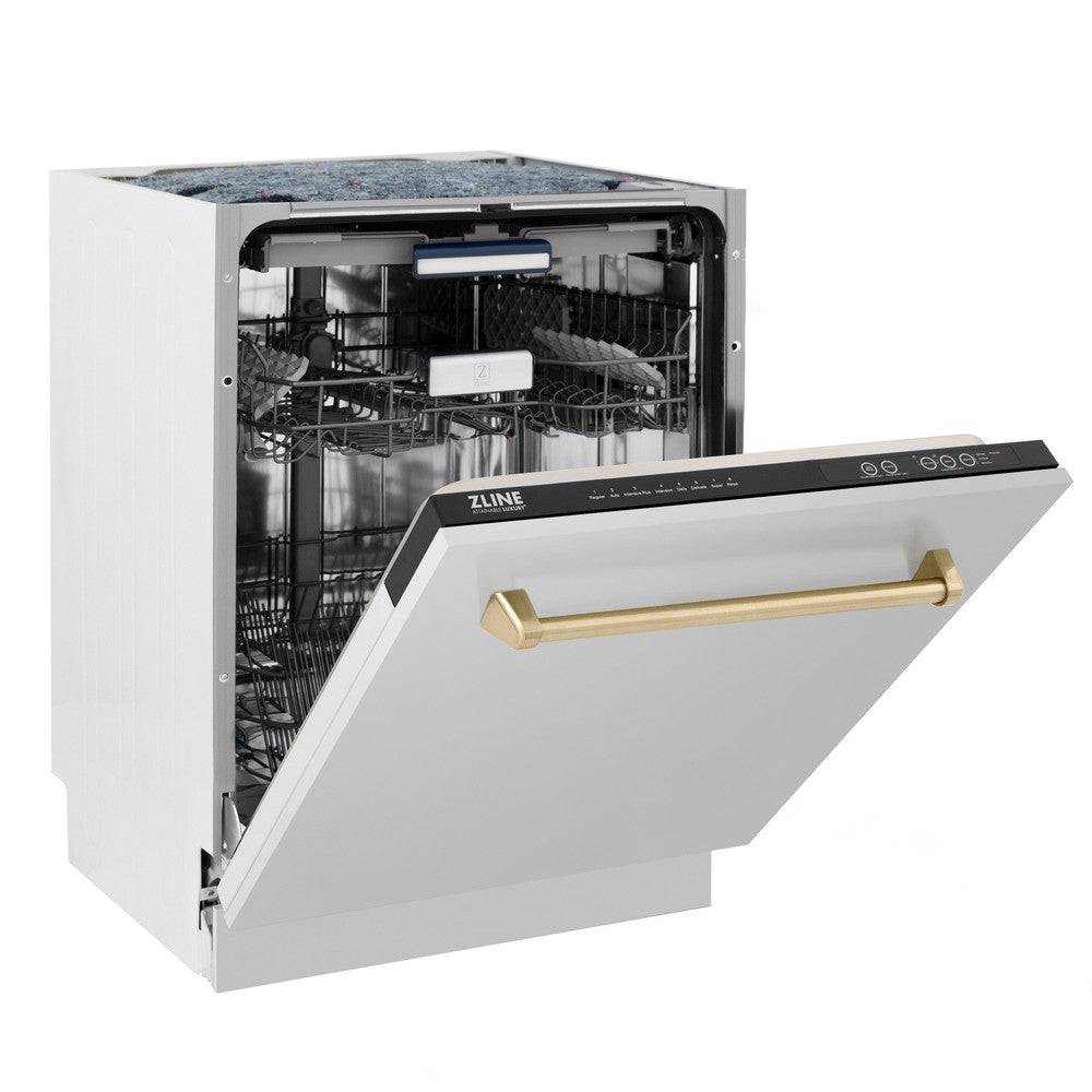 ZLINE Autograph Edition 24 in. 3rd Rack Top Control Tall Tub Dishwasher in Stainless Steel with Champagne Bronze Handle, 51dBa (DWVZ-304-24-CB) - KB&A The Home Improvement Store