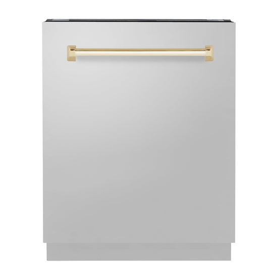 ZLINE Autograph Edition 24" 3rd Rack Top Control Tall Tub Dishwasher in Stainless Steel with Accent Handle, 51dBa (DWVZ-304-24-G) - KB&A The Home Improvement Store