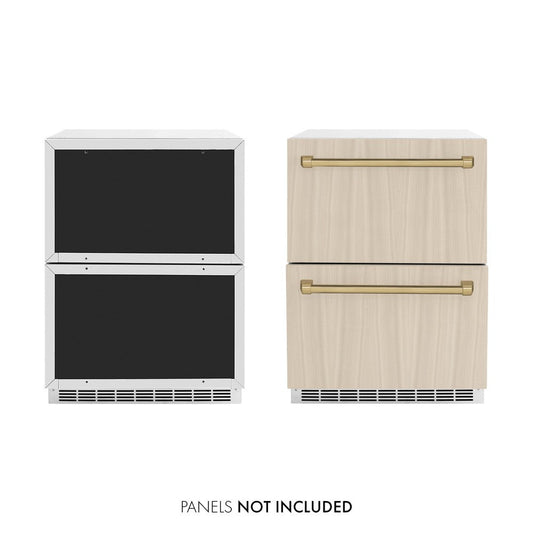 ZLINE Autograph Edition 24 in. Touchstone 168 Can Outdoor-Rated Dual Refrigerator Drawer with Panel-Ready Doors and Champagne Bronze Handles (RDSPOZ-24-CB) - KB&A The Home Improvement Store