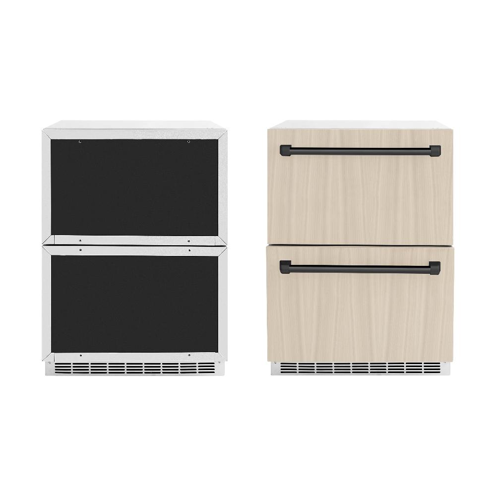 ZLINE Autograph Edition 24 in. Touchstone 168 Can Outdoor-Rated Dual Refrigerator Drawer with Panel-Ready Doors and Matte Black Handles (RDSPOZ-24-MB) - KB&A The Home Improvement Store