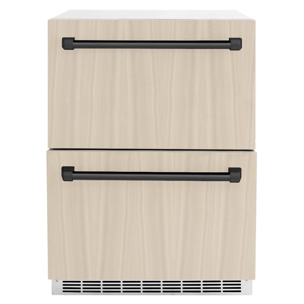 ZLINE Autograph Edition 24 in. Touchstone 168 Can Outdoor-Rated Dual Refrigerator Drawer with Panel-Ready Doors and Matte Black Handles (RDSPOZ-24-MB) - KB&A The Home Improvement Store