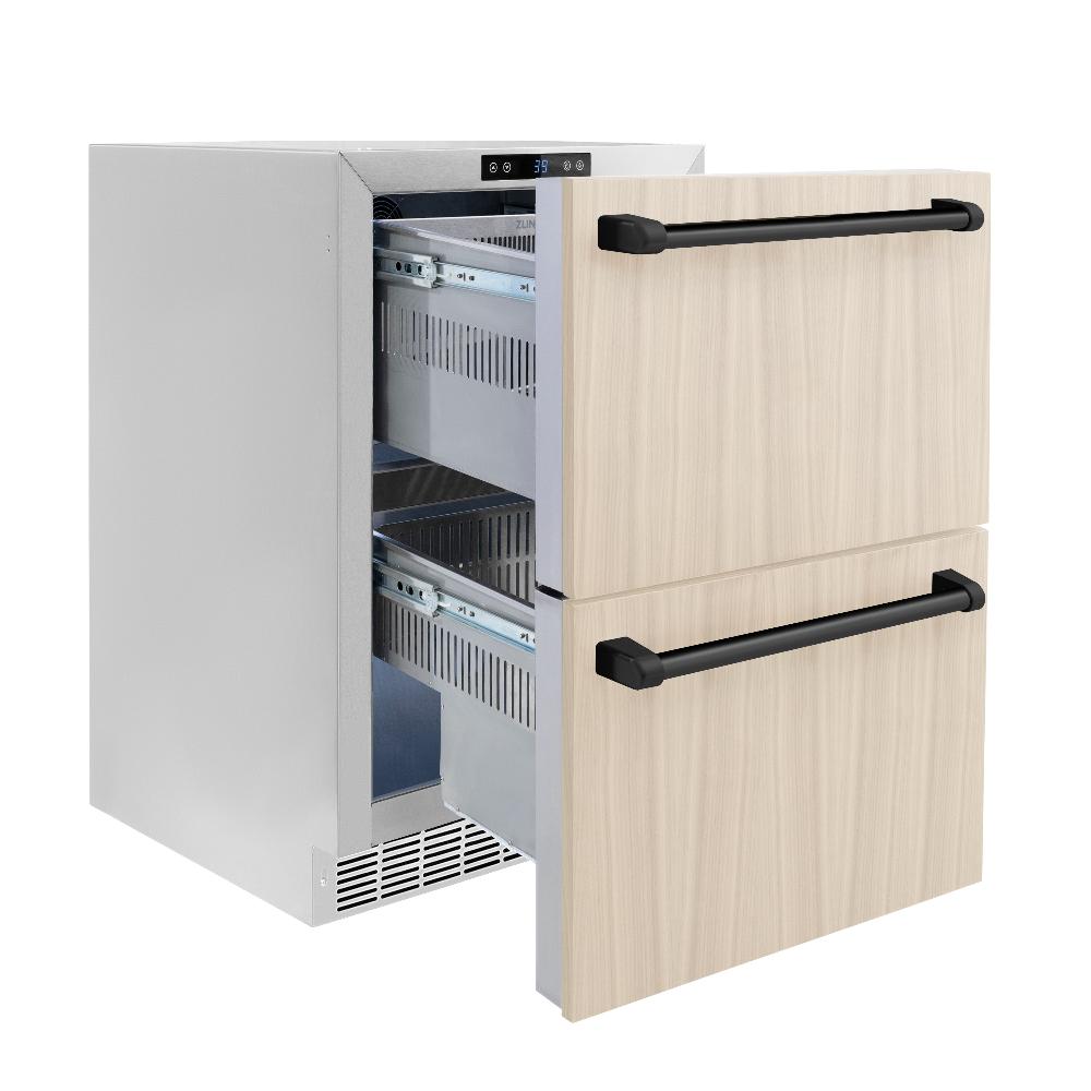 ZLINE Autograph Edition 24 in. Touchstone 168 Can Outdoor-Rated Dual Refrigerator Drawer with Panel-Ready Doors and Matte Black Handles (RDSPOZ-24-MB) - KB&A The Home Improvement Store