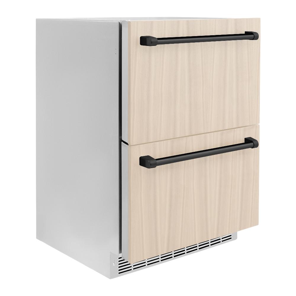 ZLINE Autograph Edition 24 in. Touchstone 168 Can Outdoor-Rated Dual Refrigerator Drawer with Panel-Ready Doors and Matte Black Handles (RDSPOZ-24-MB) - KB&A The Home Improvement Store