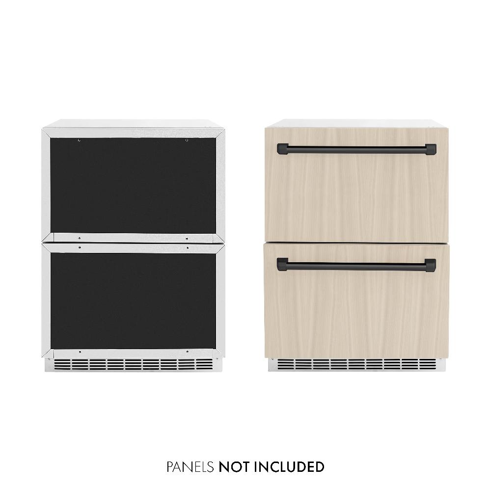 ZLINE Autograph Edition 24 in. Touchstone 168 Can Outdoor-Rated Dual Refrigerator Drawer with Panel-Ready Doors and Matte Black Handles (RDSPOZ-24-MB) - KB&A The Home Improvement Store