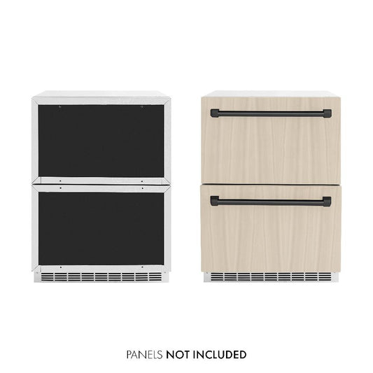 ZLINE Autograph Edition 24 in. Touchstone 168 Can Outdoor-Rated Dual Refrigerator Drawer with Panel-Ready Doors and Matte Black Handles (RDSPOZ-24-MB) - KB&A The Home Improvement Store