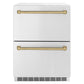 ZLINE Autograph Edition 24 in. Touchstone 168 Can Outdoor-Rated Dual Refrigerator Drawer with Stainless Steel Doors and Champagne Bronze Handles (RDSOZ-ST-24-CB) - KB&A The Home Improvement Store