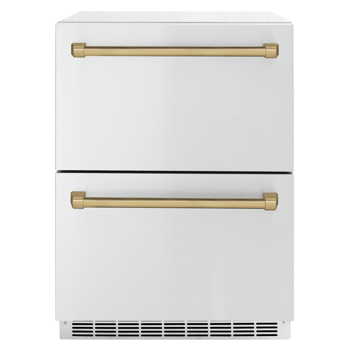 ZLINE Autograph Edition 24 in. Touchstone 168 Can Outdoor-Rated Dual Refrigerator Drawer with Stainless Steel Doors and Champagne Bronze Handles (RDSOZ-ST-24-CB) - KB&A The Home Improvement Store