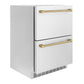 ZLINE Autograph Edition 24 in. Touchstone 168 Can Outdoor-Rated Dual Refrigerator Drawer with Stainless Steel Doors and Champagne Bronze Handles (RDSOZ-ST-24-CB) - KB&A The Home Improvement Store