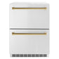 ZLINE Autograph Edition 24 in. Touchstone 168 Can Outdoor-Rated Dual Refrigerator Drawer with Stainless Steel Doors and Polished Gold Handles (RDSOZ-ST-24-G) - KB&A The Home Improvement Store