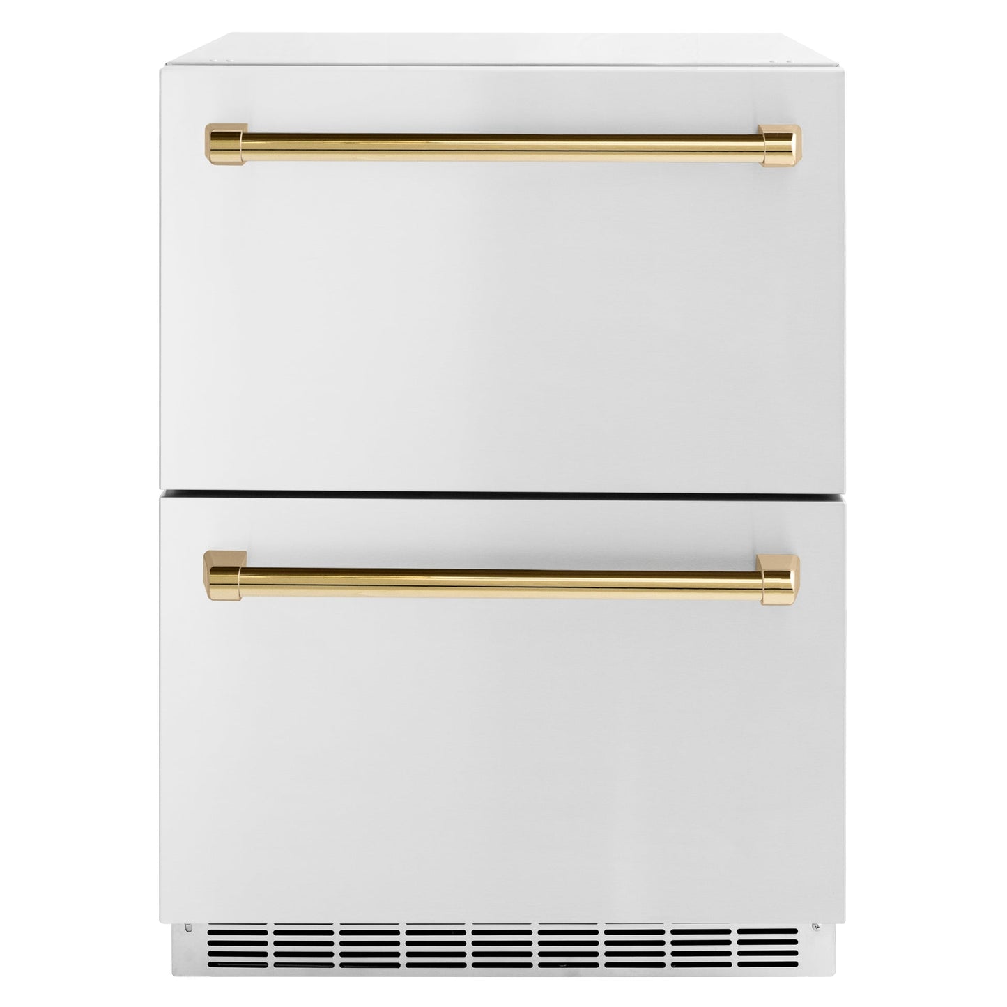 ZLINE Autograph Edition 24 in. Touchstone 168 Can Outdoor-Rated Dual Refrigerator Drawer with Stainless Steel Doors and Polished Gold Handles (RDSOZ-ST-24-G) - KB&A The Home Improvement Store