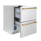 ZLINE Autograph Edition 24 in. Touchstone 168 Can Outdoor-Rated Dual Refrigerator Drawer with Stainless Steel Doors and Polished Gold Handles (RDSOZ-ST-24-G) - KB&A The Home Improvement Store