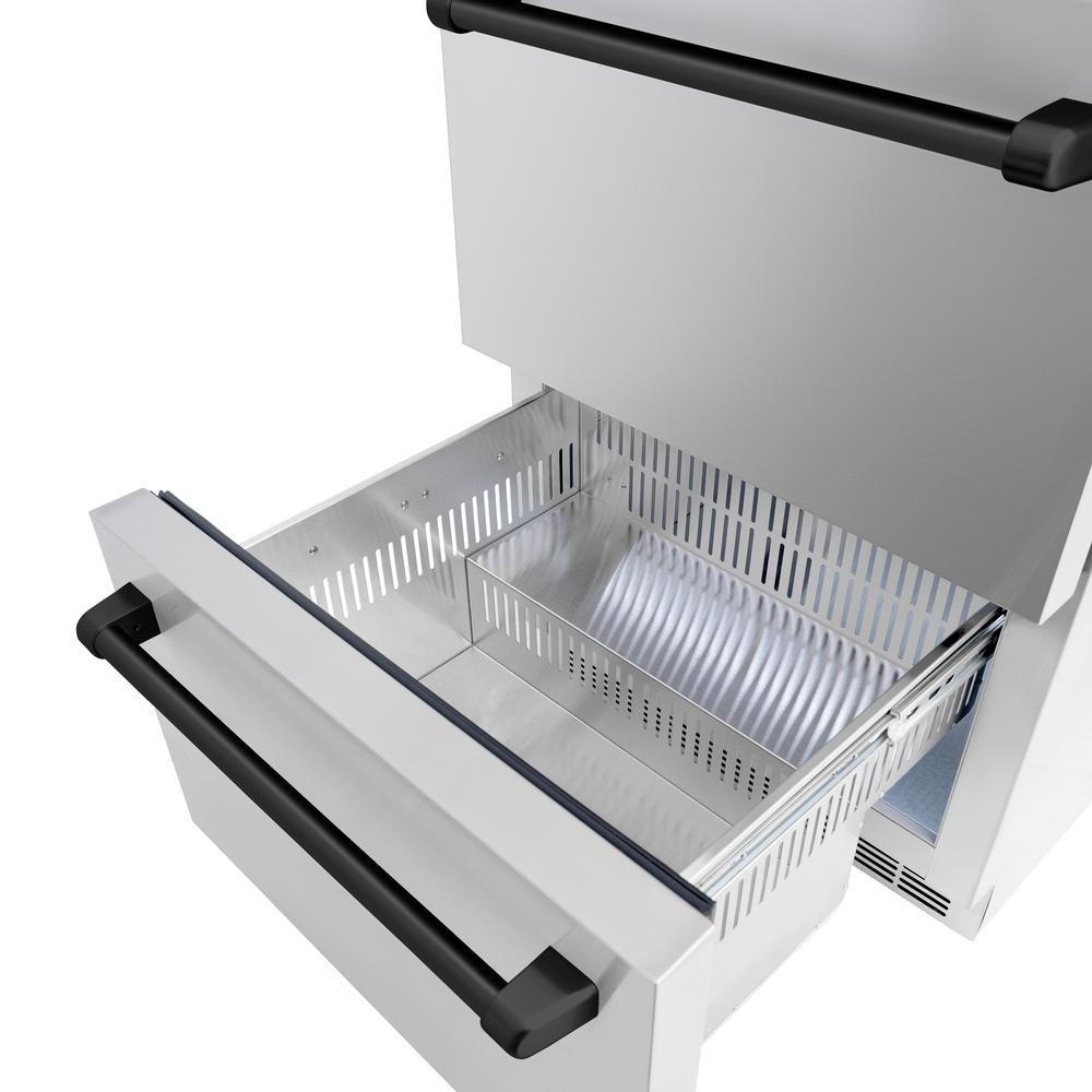 ZLINE Autograph Edition 24 in. Touchstone 168 Can Outdoor-Rated Dual Refrigerator Drawer with Stainless Steel Doors and Matte Black Handles (RDSOZ-ST-24-MB) - KB&A The Home Improvement Store