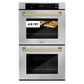 ZLINE 30 in. Autograph Edition Professional True Convection Double Wall Oven with Air Fry and Self Clean in Stainless Steel with Champagne Bronze Handles (WADZ-30-CB) - KB&A The Home Improvement Store