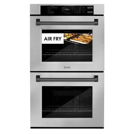 ZLINE 30 in. Autograph Edition Professional True Convection Double Wall Oven with Air Fry and Self Clean in Stainless Steel with Matte Black Handles (WADZ-30-MB) - KB&A The Home Improvement Store