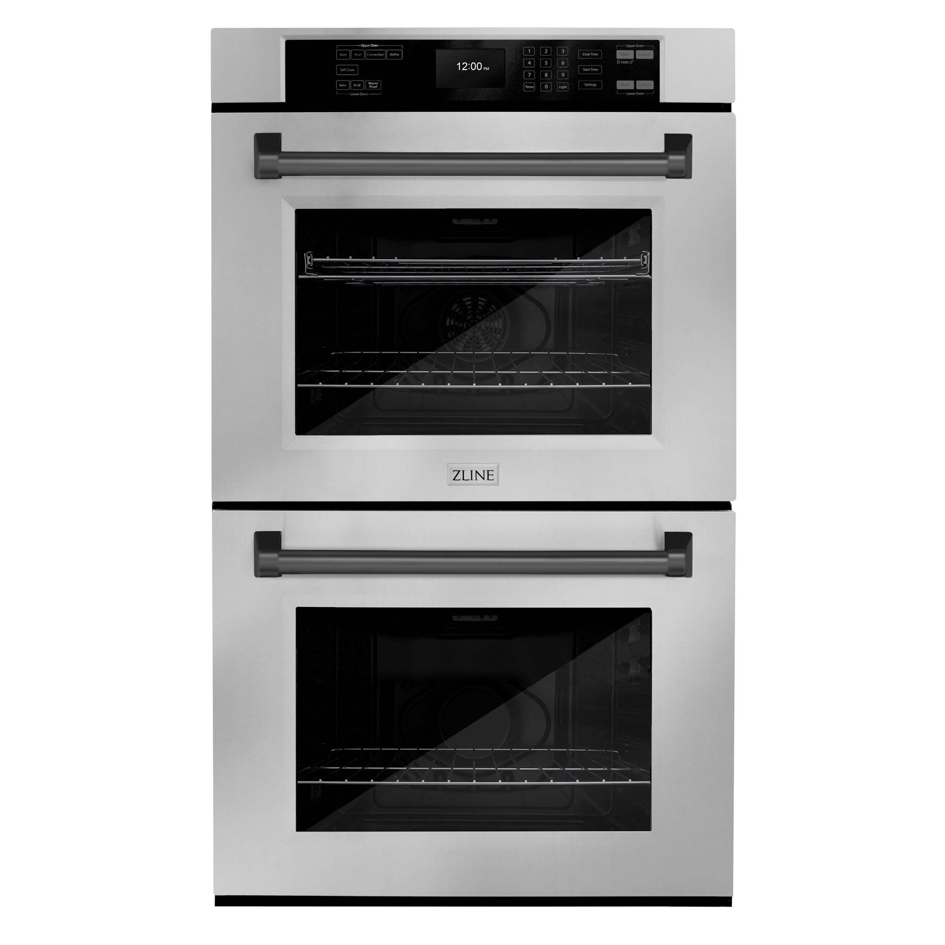 ZLINE 30 in. Autograph Edition Professional True Convection Double Wall Oven with Air Fry and Self Clean in Stainless Steel with Matte Black Handles (WADZ-30-MB) - KB&A The Home Improvement Store