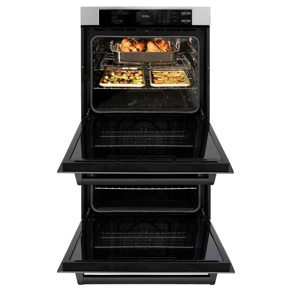 ZLINE 30 in. Autograph Edition Professional True Convection Double Wall Oven with Air Fry and Self Clean in Stainless Steel with Matte Black Handles (WADZ-30-MB) - KB&A The Home Improvement Store