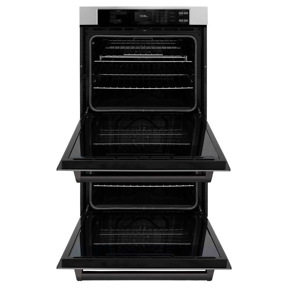 ZLINE 30 in. Autograph Edition Professional True Convection Double Wall Oven with Air Fry and Self Clean in Stainless Steel with Matte Black Handles (WADZ-30-MB) - KB&A The Home Improvement Store