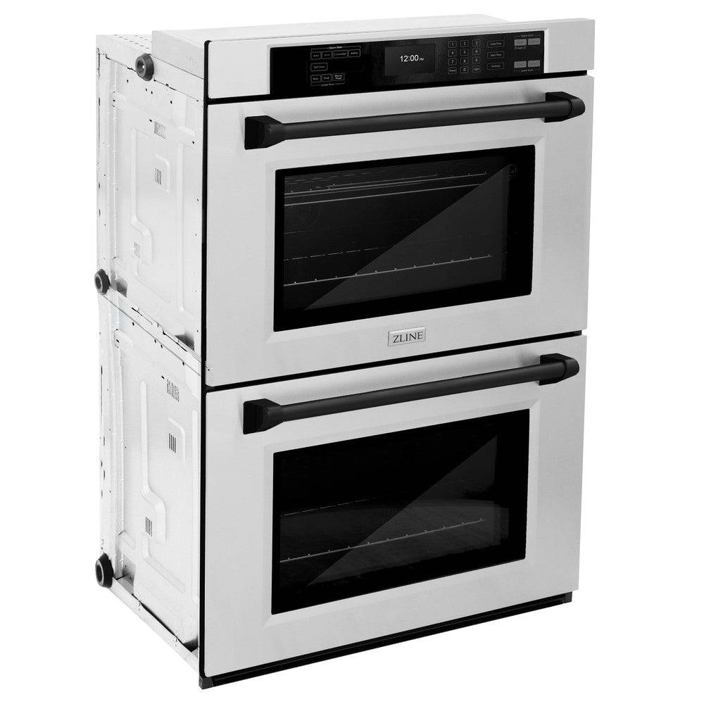 ZLINE 30 in. Autograph Edition Professional True Convection Double Wall Oven with Air Fry and Self Clean in Stainless Steel with Matte Black Handles (WADZ-30-MB) - KB&A The Home Improvement Store