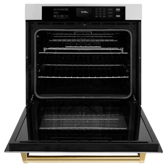 ZLINE 30 in. Autograph Edition Professional True Convection Single Wall Oven with Air Fry and Self Clean in Stainless Steel with Polished Gold Handle (WASZ-30-G) - KB&A The Home Improvement Store