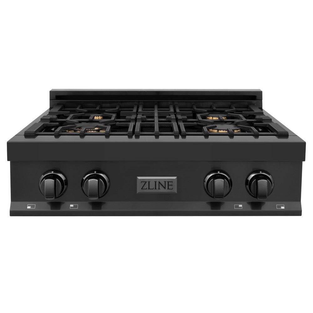 ZLINE 30 in. Porcelain Rangetop in Black Stainless with Brass Burners (RTB-BR-30) - KB&A The Home Improvement Store