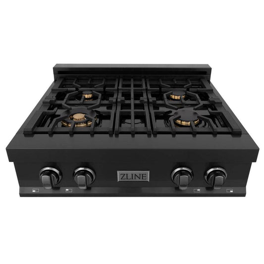 ZLINE 30 in. Porcelain Rangetop in Black Stainless with Brass Burners (RTB-BR-30) - KB&A The Home Improvement Store