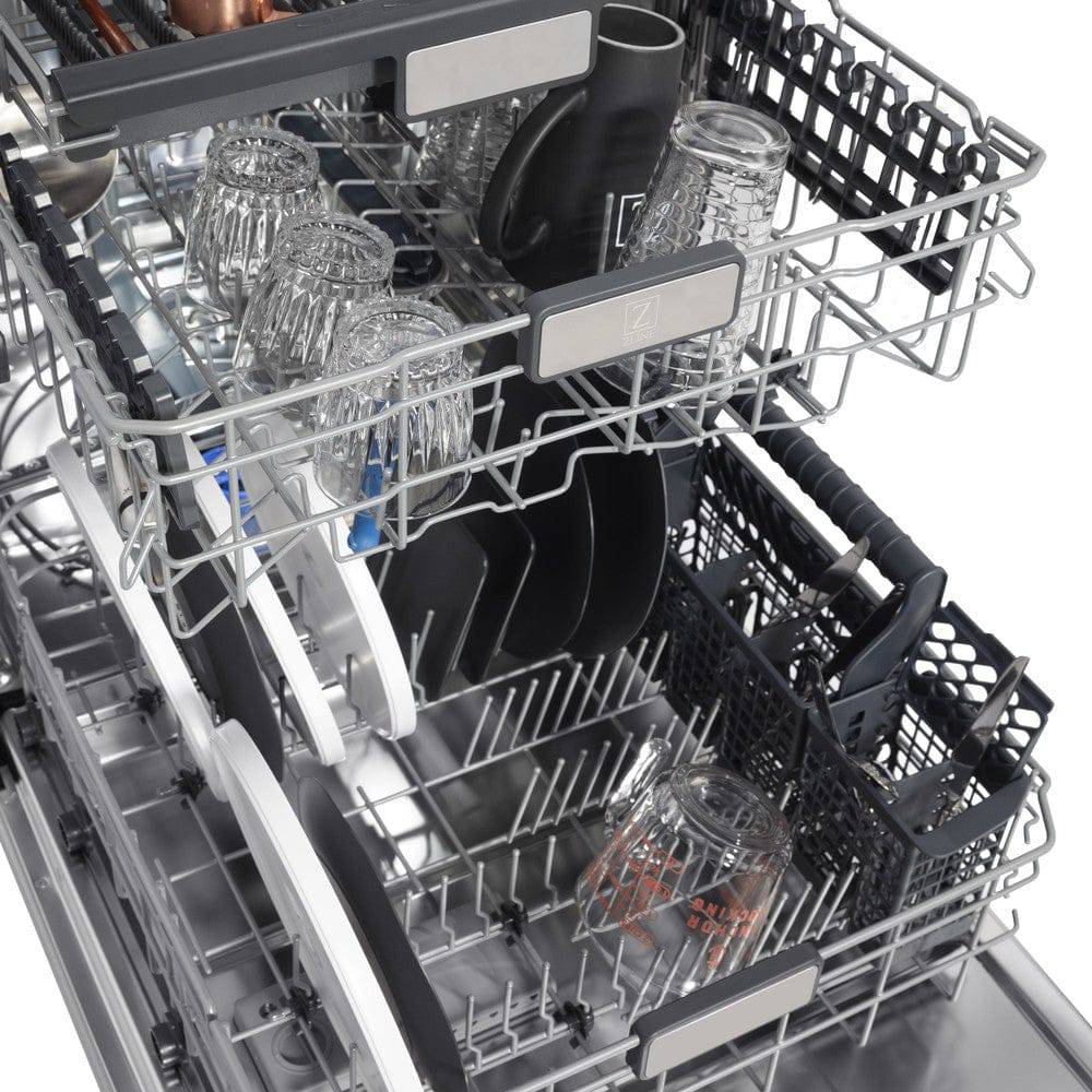ZLINE 24" Monument Series 3rd Rack Top Touch Control Dishwasher with Stainless Steel Tub, 45dBa (DWMT-BG-24) - KB&A The Home Improvement Store