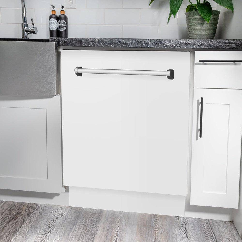 ZLINE 24" Tallac Series 3rd Rack Tall Tub Dishwasher in White Matte with Stainless Steel Tub, 51dBa (DWV-WM-24) - KB&A The Home Improvement Store
