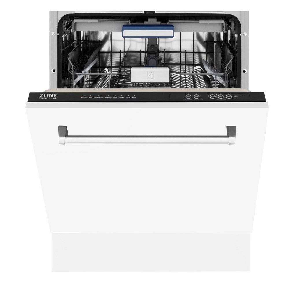 ZLINE 24" Tallac Series 3rd Rack Tall Tub Dishwasher in White Matte with Stainless Steel Tub, 51dBa (DWV-WM-24) - KB&A The Home Improvement Store