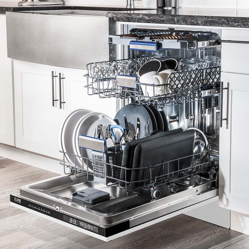 ZLINE 24" Tallac Series 3rd Rack Tall Tub Dishwasher in White Matte with Stainless Steel Tub, 51dBa (DWV-WM-24) - KB&A The Home Improvement Store