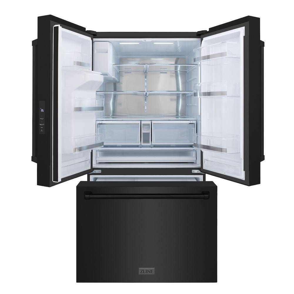 ZLINE 36 in. 28.9 cu. ft. Standard-Depth French Door External Water Dispenser Refrigerator with Dual Ice Maker in Black Stainless Steel (RSM-W-36-BS) - KB&A The Home Improvement Store