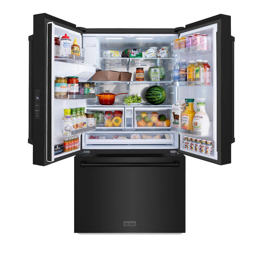 ZLINE 36 in. 28.9 cu. ft. Standard-Depth French Door External Water Dispenser Refrigerator with Dual Ice Maker in Black Stainless Steel (RSM-W-36-BS) - KB&A The Home Improvement Store