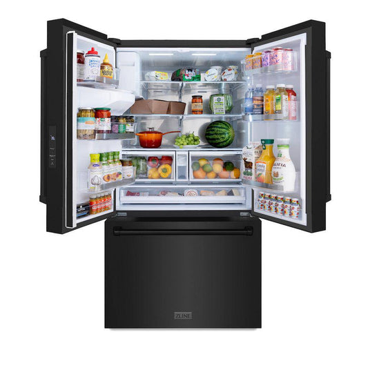 ZLINE 36 in. 28.9 cu. ft. Standard-Depth French Door External Water Dispenser Refrigerator with Dual Ice Maker in Black Stainless Steel (RSM-W-36-BS) - KB&A The Home Improvement Store