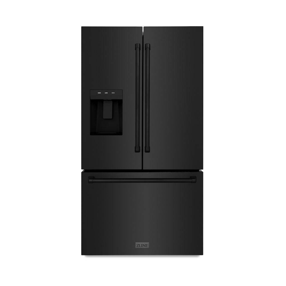 ZLINE 36 in. 28.9 cu. ft. Standard-Depth French Door External Water Dispenser Refrigerator with Dual Ice Maker in Black Stainless Steel (RSM-W-36-BS) - KB&A The Home Improvement Store