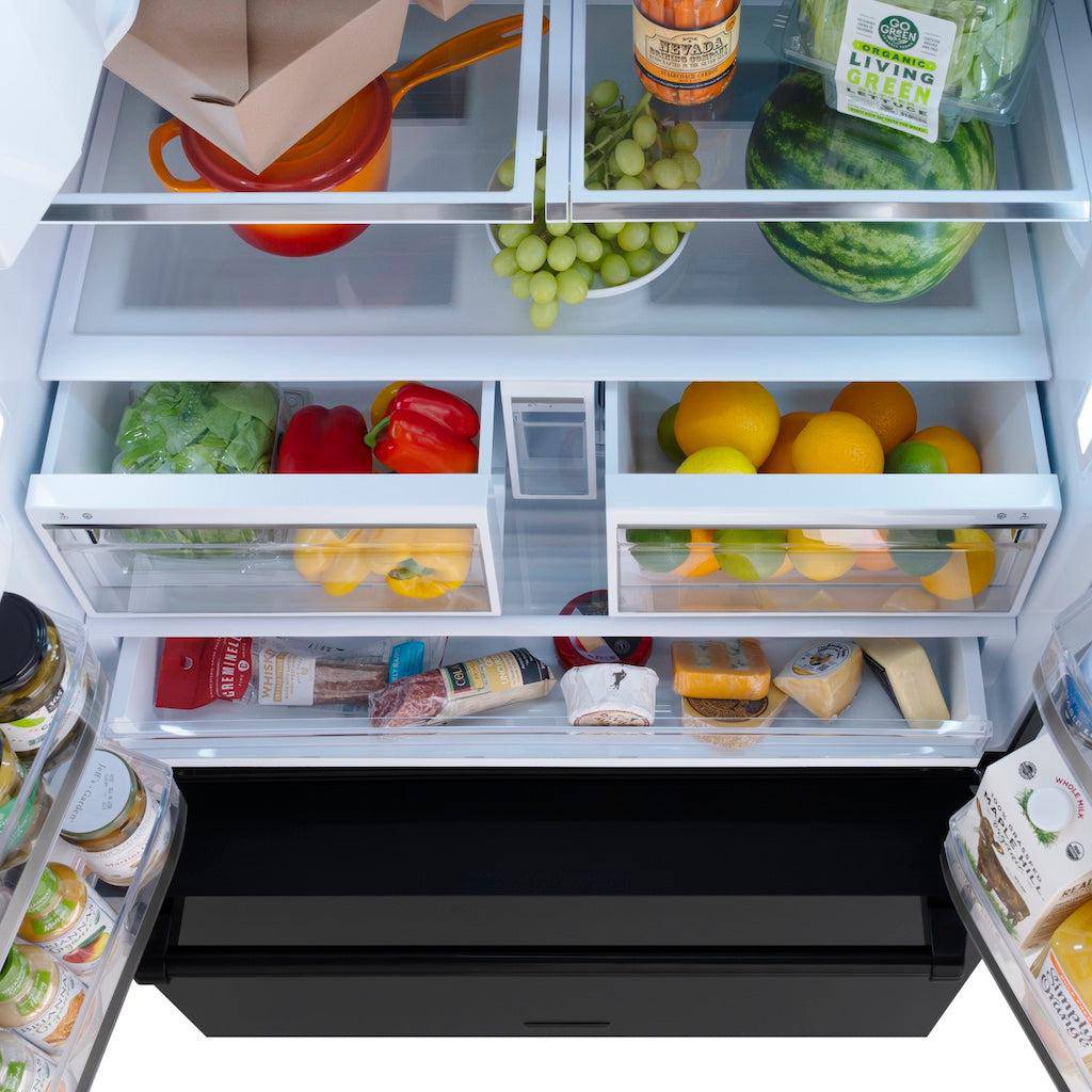 ZLINE 36 in. 28.9 cu. ft. Standard-Depth French Door External Water Dispenser Refrigerator with Dual Ice Maker in Black Stainless Steel (RSM-W-36-BS) - KB&A The Home Improvement Store