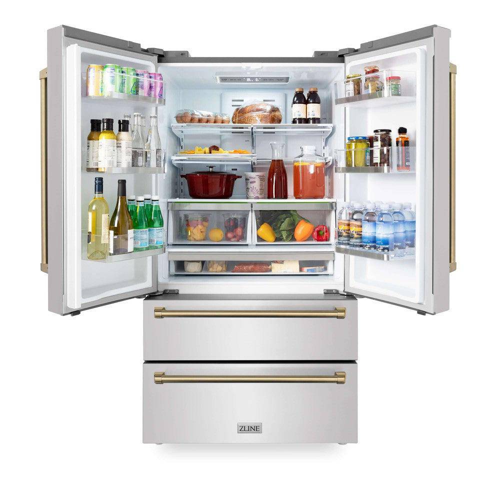 ZLINE Autograph Edition 30 in. Kitchen Package with Stainless Steel Dual Fuel Range, Range Hood, Dishwasher and Refrigerator with Champagne Bronze Accents (4KAPR-RARHDWM30-CB) - KB&A The Home Improvement Store