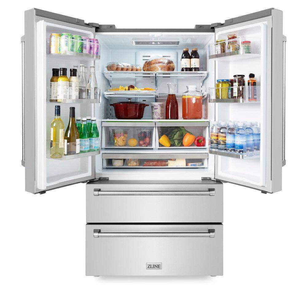 ZLINE 36 in. 21.6 cu. ft 4-Door French Door Refrigerator with Water and Ice Dispenser in Fingerprint Resistant Stainless Steel (RFM-W-36) - KB&A The Home Improvement Store