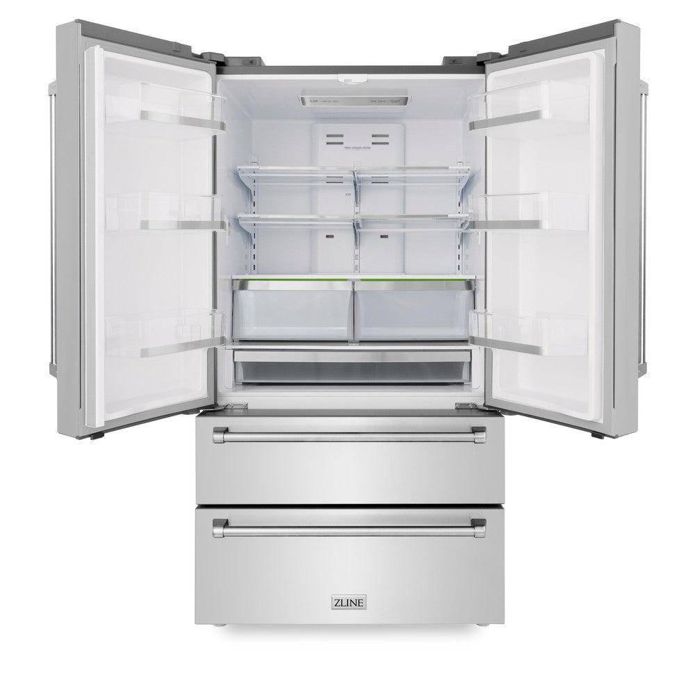 ZLINE 36 in. 21.6 cu. ft 4-Door French Door Refrigerator with Water and Ice Dispenser in Fingerprint Resistant Stainless Steel (RFM-W-36) - KB&A The Home Improvement Store