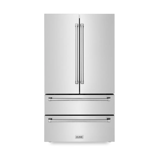 ZLINE 36 in. 22.5 cu. ft 4-Door French Door Refrigerator with Ice Maker in Fingerprint Resistant Stainless Steel (RFM-36) - KB&A The Home Improvement Store