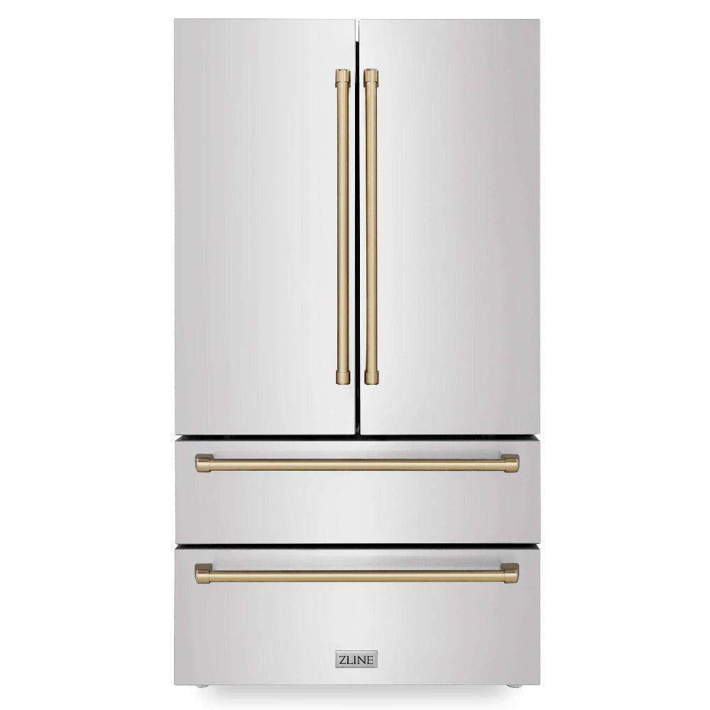 ZLINE Autograph Edition 30 in. Kitchen Package with Stainless Steel Dual Fuel Range, Range Hood, Dishwasher and Refrigerator with Champagne Bronze Accents (4KAPR-RARHDWM30-CB) - KB&A The Home Improvement Store